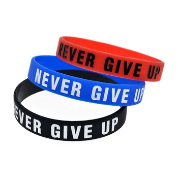 Модный Мотивирующий силиконовый браслет Never Give Up С цветными надписями, вдохновляющий браслет, Эластичная спортивная резинка, подарки