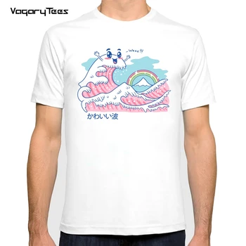 Мужская Креативная футболка с принтом Great Kawaii Wave С коротким рукавом, Хипстерские Топы С круглым вырезом, Крутая уличная Футболка