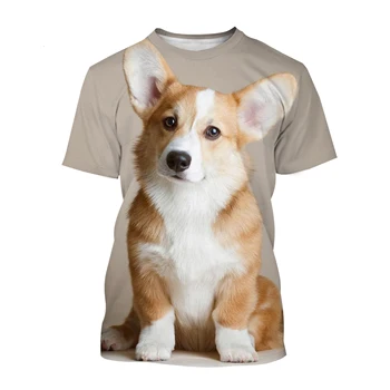 Мужская и женская летняя Повседневная модная футболка с короткими рукавами, футболка с 3D-принтом милого питомца, футболка с изображением щенка Пемброка