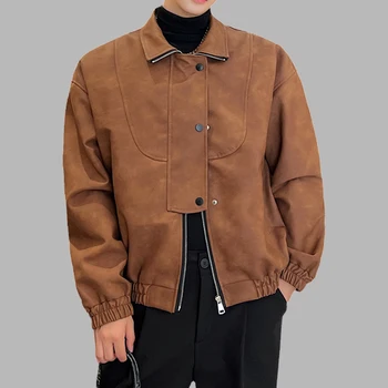 Мужская кожаная куртка с лацканами из масляного воска, длинный рукав, молния, пальто натуральной текстуры, Винтажные повседневные куртки пилотов в американском стиле для мужчин