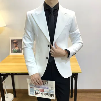 Мужская куртка, высококачественный Джентльменский мужской Тонкий повседневный белый костюм, бренды большого размера, мужские деловые повседневные блейзеры чистого цвета.