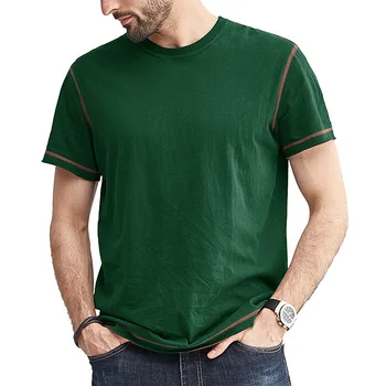 Мужская летняя хлопковая футболка с коротким рукавом и круглым вырезом в стиле пэчворк, мягкий однотонный мужской модный повседневный уличный костюм для ежедневных тренировок.