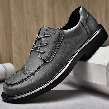 Мужская повседневная обувь из натуральной кожи, мужская обувь на плоской подошве со шнуровкой ручной работы, черная рабочая обувь, Деловые повседневные кроссовки, мужские