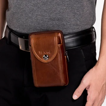 Мужская поясная сумка-мессенджер через плечо, 4-6-дюймовый чехол для мобильного телефона, ремень с крючком, поясная сумка из натуральной кожи на бедрах, поясная сумка из коровьей кожи