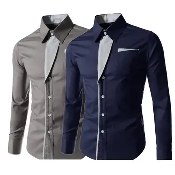 Мужская рубашка, осенне-зимний мужской топ, однобортная Повседневная рубашка с отложным воротником контрастного цвета для путешествий