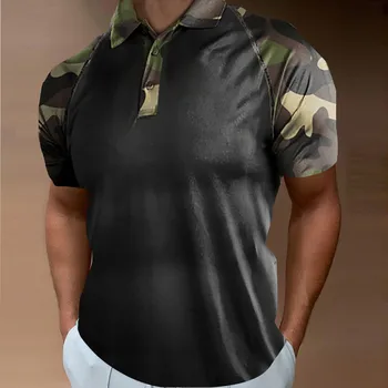 Мужская рубашка поло с рисунком, летняя камуфляжная рубашка, повседневная Свободная дышащая футболка с воротником-отворотом, блузки, топы