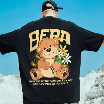 Мужская футболка оверсайз с принтом Медведицы-маргаритки Y2K, уличная футболка, футболки с рисунком в стиле хип-хоп, повседневные модные топы