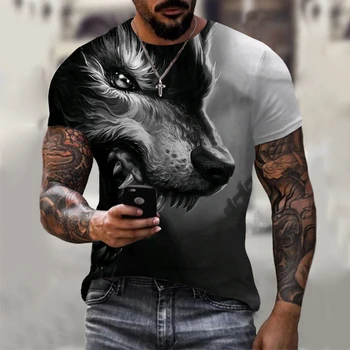 Мужская футболка с 3D-принтом волка, мужская футболка с рисунком зверя, летняя быстросохнущая уличная мода с коротким рукавом, персонализированная мужская одежда