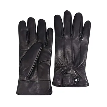 Мужские зимние черные кожаные перчатки для вождения Из натуральной овчины Теплые перчатки на флисовой подкладке