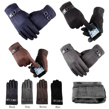 Мужские кожаные перчатки с сенсорным экраном, теплые водительские перчатки с флисовой подкладкой, зимние теплые подарки