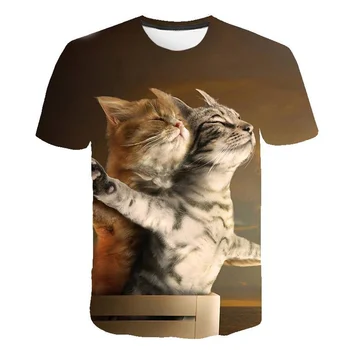 Мужские футболки с изображением кота Каваи, топы с 3D забавным принтом в позе, Летняя модная футболка Оверсайз с круглым вырезом, футболки с коротким рукавом