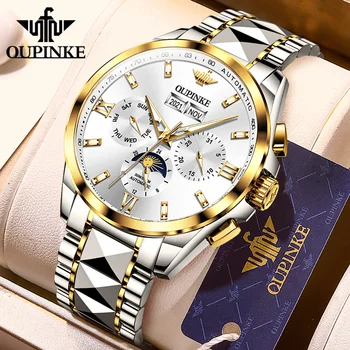 Мужские часы OUPINKE, автоматические механические часы, водонепроницаемое сапфировое зеркало, мужские деловые наручные часы, лучший бренд класса Люкс Moonswatch