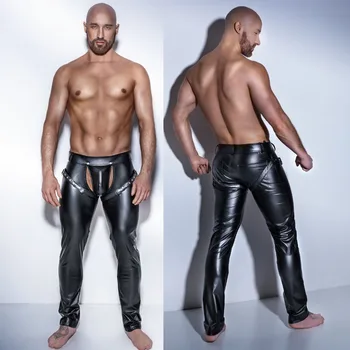 Мужские черные брюки из искусственной лакированной кожи из ПВХ, клубная одежда, обтягивающие брюки для сцены, стрейчевые леггинсы