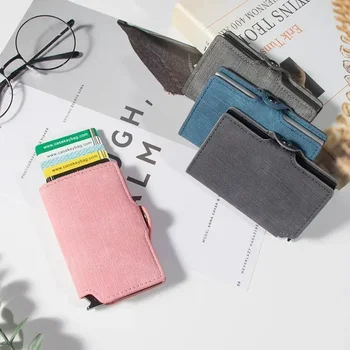 Мужской держатель для кредитных карт с защитой от кражи RFID-карт, алюминиевая коробка, мини-кошелек из искусственной джинсовой ткани, портативный многофункциональный держатель для карт