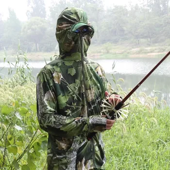 Мужской летний костюм из ледяного шелка, устойчивый к ультрафиолетовому излучению, быстросохнущая одежда от комаров, одежда для наблюдения за птицами, камуфляжный костюм для охоты и рыбалки с зелеными листьями