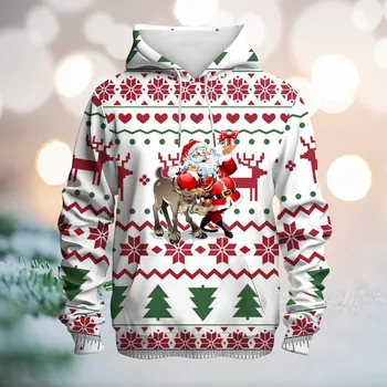Мужской модный повседневный пуловер с капюшоном и 3D принтом, топ-свитер