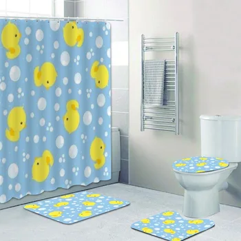 Мультяшная Желтая утка с мыльными пузырями, занавески для ванной для детей, занавеска для душа в ванной, коврики для ванной, Коврики для крышки унитаза, домашний декор