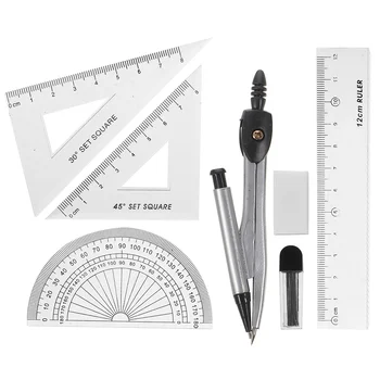 Набор циркулей Инструмент для рисования геометрии с транспортиром, разделительной линейкой, карандашным грифелем, ластиком