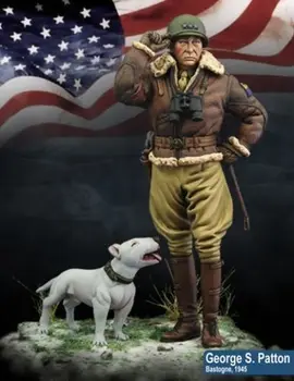 Неокрашенный набор 1/24 75 мм генерал США Паттон и собака-солдат 75 мм Фигурка из смолы миниатюрный гаражный набор