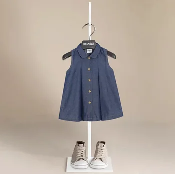 Новая летняя модная юбка для маленьких детей, рубашка поло на пуговицах для девочек, повседневные хлопковые платья из денима, детская одежда