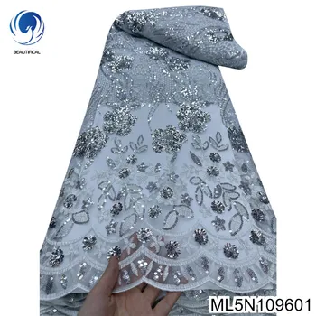 Новая модная дышащая ткань с вышивкой Цветок растения Благородное и элегантное свадебное платье Африканское кружево с блестками ML5N1096