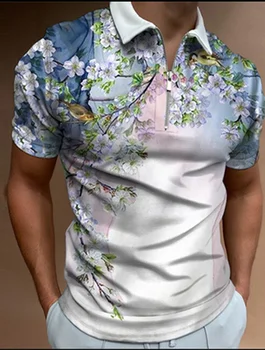 Новая мужская футболка с принтом в китайском стиле на молнии Повседневная Повседневная с коротким рукавом