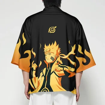 Новая одежда для взрослых и детей Naruto Naruto, кардиган, кимоно с рукавом три четверти, тонкий халат с литературным принтом