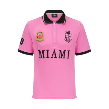 Новая рубашка поло с короткими рукавами и мужской вышивкой Классического розового цвета, спортивная и повседневная футболка из чистого хлопка с приталенным воротником Европейского размера