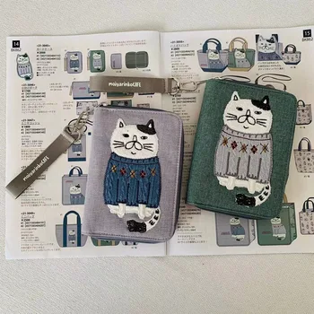 Новая сумка Для Мобильного Телефона с вышивкой толстого кота, Висящий На Шее Кошелек Для Монет, Вертикальная Сумка, многослойный клатч, сумка для визитных карточек