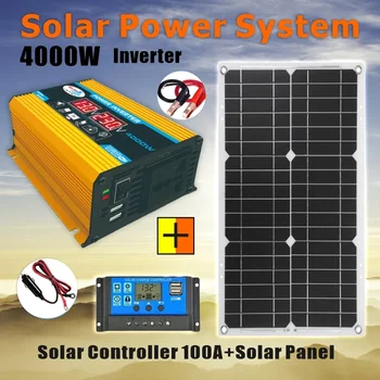 Новая энергетическая система солнечных панелей с инвертором от 12 В до 220 В, солнечная зарядка, бытовой солнечный инвертор мощностью 4000 Вт, полный комплект для выработки электроэнергии
