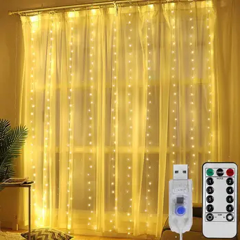 Новогодний декор 2024, Гирлянда, занавес, Гирлянда со светодиодными лампами, 3 м x 3 м с USB-приводом, для украшения Рождества / свадьбы / комнаты