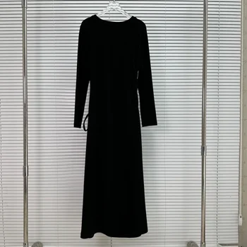 Новое Предосеннее простое и элегантное повседневное платье с длинными рукавами и завязками на шее сбоку