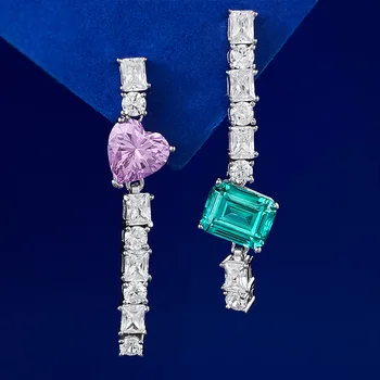 Новые серьги с блестящими кристаллами в европейском и американском стиле контрастного цвета в длинную полоску Розовый бриллиант Зеленые серьги с бриллиантами Love