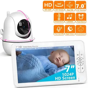 Новый 7-дюймовый беспроводной радионяня с PTZ-камерой HD Детская камера безопасности ночного видения Телефон для плачущих младенцев Предметы для новорожденных