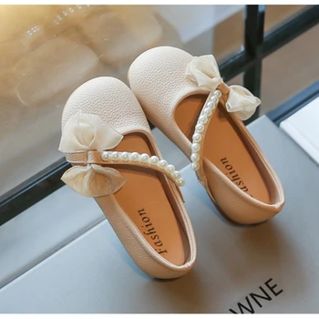 Обувь принцессы Мэри Джейнс для девочек, детская кожаная обувь для вечеринки, свадьбы, Элегантная детская обувь для выступлений на плоской подошве с жемчугом и бантом