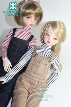 Одежда для куклы подходит на 40-43 см, аксессуары 1/4 BJD, модная футболка в полоску, джинсовые брюки с ремешком.