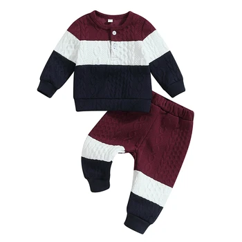 Одежда для новорожденных мальчиков и девочек контрастного цвета, топы с длинными рукавами, Комплект брюк, осенне-зимняя одежда для малышей