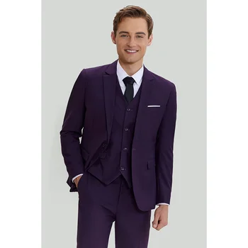 Однобортные костюмы с фиолетовым вырезом на лацкане для мужчин, шикарные деловые Повседневные офисные наряды, Элегантный свадебный смокинг жениха, 2 предмета, 2023 г.