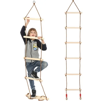 Оптовая продажа Альпинистской веревочной лестницы Качели на дереве Одноглавая 6-ступенчатая деревянная лестница для детей