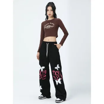 Оригинальные спортивные брюки с принтом бабочки в американском стиле граффити, корейский стиль, джазовые танцевальные брюки в стиле хип-хоп, женские дизайнерские летние повседневные брюки