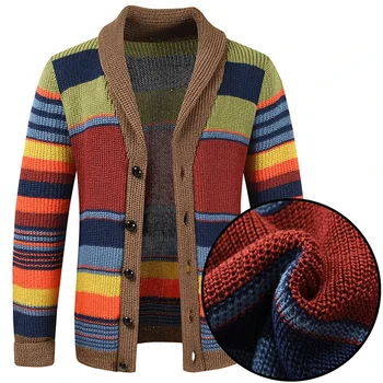 Осенне-зимний мужской свитер с радужным отворотом, пальто на пуговицах, длинный рукав, кардиган в тон, пальто, повседневная Свободная уличная мужская одежда