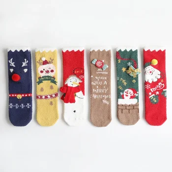 Осенние и зимние детские рождественские носки из кораллового бархата, утепленные, для родителей и детей, детские носки с героями мультфильмов