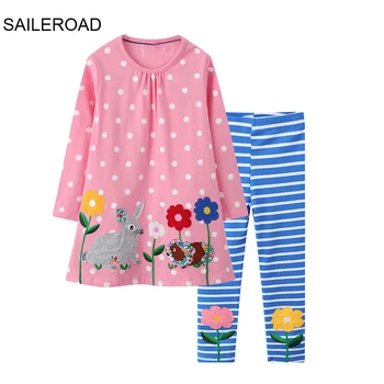 Осенняя детская одежда SAILEROAD, платье с мультяшными кроликами и цветами для девочек + леггинсы, Комплект одежды с длинными рукавами для детей, спортивный костюм для подростков