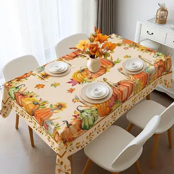 Осенняя скатерть с рисунком тыквы, прямоугольное украшение для дома на День Благодарения, подходит для праздничного стола, Скатерть для наружного декора