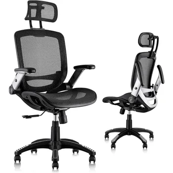 Офисное кресло GABRYLLY с эргономичной сеткой, рабочее кресло с высокой спинкой - Регулируемый подголовник с откидывающимися подлокотниками, функция наклона,