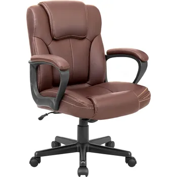 Офисное кресло для руководителей Shahoo, поворотное рабочее сиденье с эргономичной средней спинкой, поддержкой талии, искусственная кожа, коричневая офисная мебель