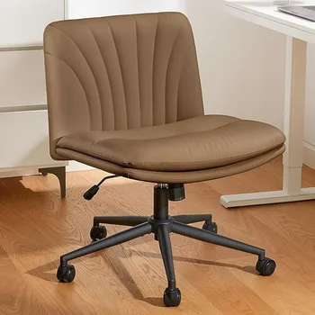 Офисный стул без подлокотников с колесиками из искусственной кожи, широкие удобные поворотные компьютерные стулья для, коричневый