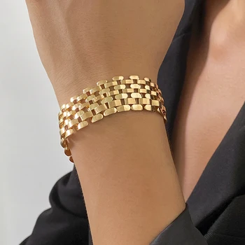 Панк Широкие Решетчатые браслеты с толстыми цепочками для женщин Модные массивные цепочки для рук 2022 Модные Подвески Браслеты Женские ювелирные изделия Подарки