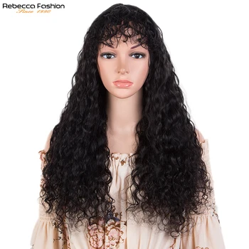Парики из человеческих волос Rebecca Curly Для чернокожих женщин Бразильский парик Remy с челкой, предварительно выщипанный натуральный Черный Бордовый
