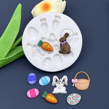 Пасхальный Кролик, Яйца, Морковь, Корзина для цветов, Силиконовая форма для выпечки шоколадных кексов, Помадка, Инструменты для украшения тортов